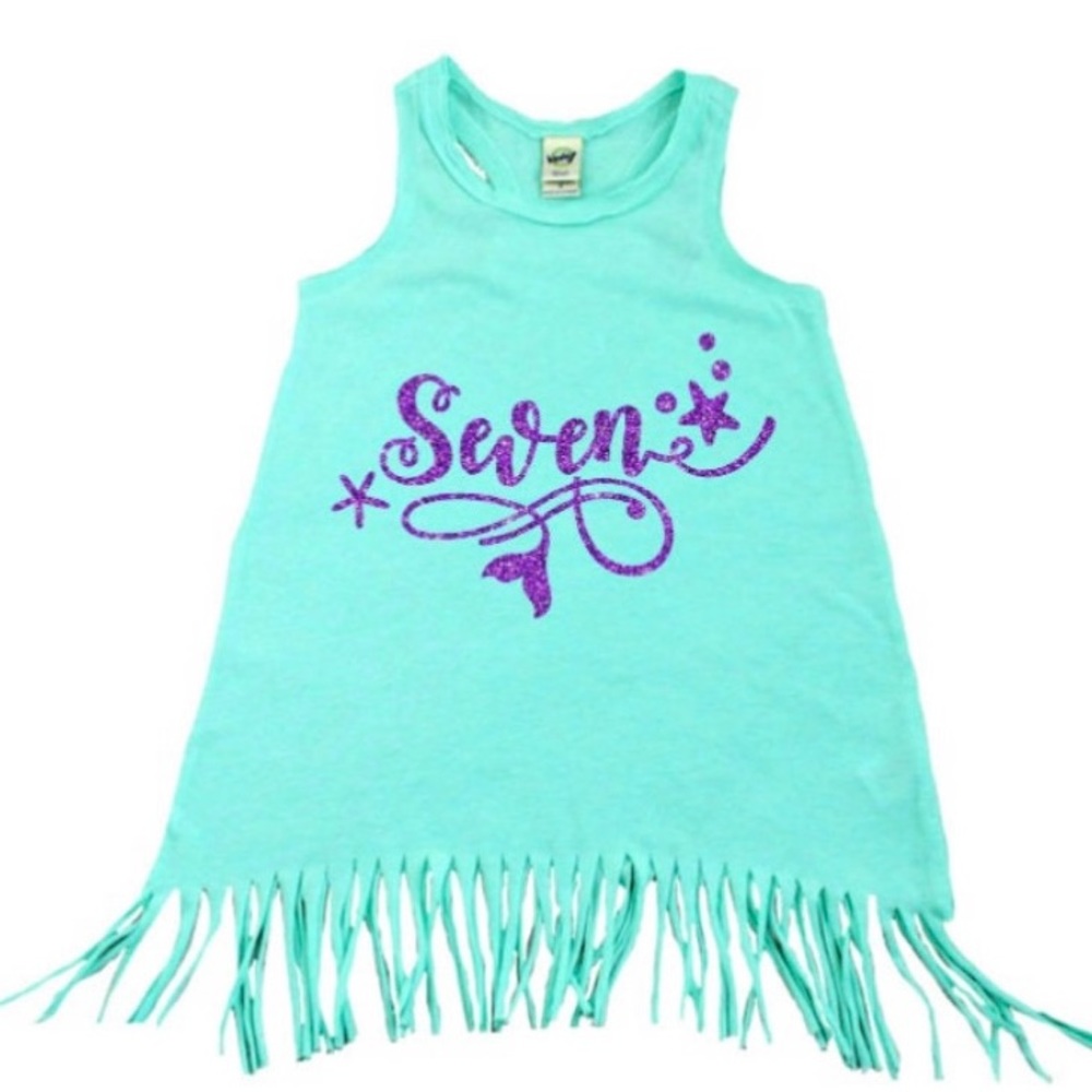 Girls teal birthday fringe tank